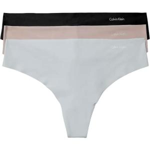 imageCalvin Klein Womens Invisibles Seamless Thong Panties 3 PackSilver SpringsSummer TaupeBlack