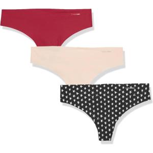 imageCalvin Klein Womens Invisibles Seamless Thong Panties 3 PackStar Stamp WhiteBeechwoodRed Carpet