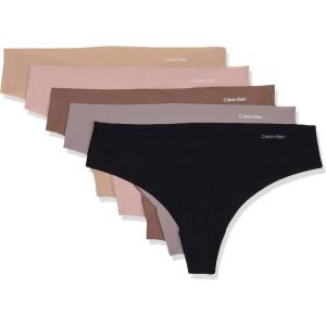 imageCalvin Klein Womens Invisibles Seamless Thong Panties 5 PackBlackCavernstoneGrey SandSubduedCedar