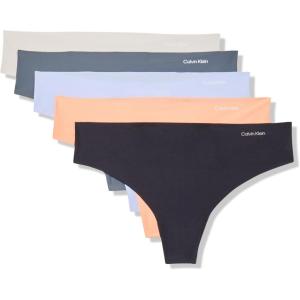 imageCalvin Klein Womens Invisibles Seamless Thong Panties 5 PackBlackSaltwaterSharkPapaya PunchWind Chime