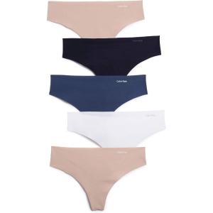 imageCalvin Klein Womens Invisibles Seamless Thong Panties 5 PackBlackSpeakeasyWhite Light Caramel