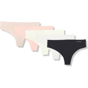 imageCalvin Klein Womens Invisibles Seamless Thong Panties 5 PackBlackWind ChimeLuminous PeachCedarLime Cream