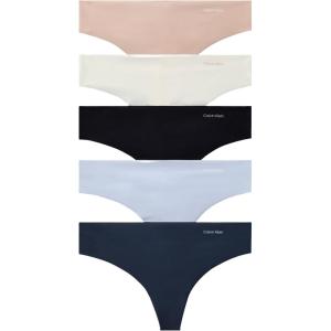 imageCalvin Klein Womens Invisibles Seamless Thong Panties 5 PackCasual BlueSpeakeasyCedarIvoryBlack
