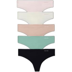 imageCalvin Klein Womens Invisibles Seamless Thong Panties 5 PackCharming GreenNymphs ThighBlackIvoryCedar