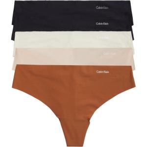 imageCalvin Klein Womens Invisibles Seamless Thong Panties 5 PackDesert Sand DuneWhite PepperBrass BrownBlackBlack