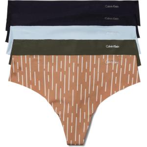 imageCalvin Klein Womens Invisibles Seamless Thong Panties 5 PackPalest BlueMorse Stripe  SandalwoodMoney TreeBlackBlack