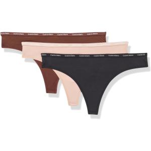 imageCalvin Klein Womens Luxe Comfort Micro Stretch Thong Panties 3 PackBlack  Umber  Cedar