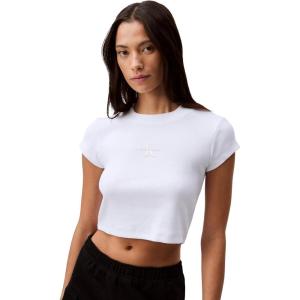 imageCalvin Klein Womens Monogram Logo Ribbed Baby TeeBrilliant White
