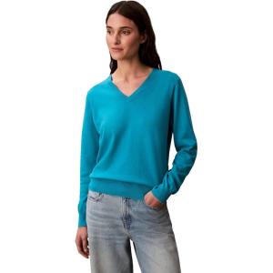 imageCalvin Klein Womens Monogram Logo VNeck SweaterTeal Slate