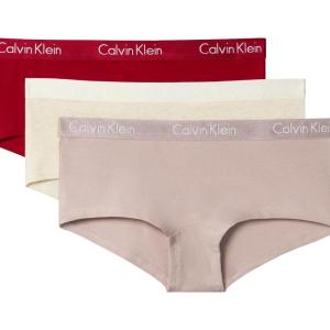imageCalvin Klein Womens Motive Cotton Boyshort Panties 3 PackJuneberryOatmeal HeatherFresh Taupe