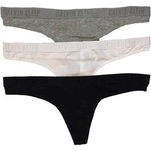 imageCalvin Klein Womens Motive Cotton Multipack Thong Panty 3 PackGrey HeatherWhiteBlack