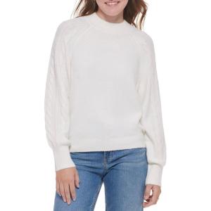 imageCalvin Klein Womens Round Neck Sweater with Cable Knit SleeveMascarpone