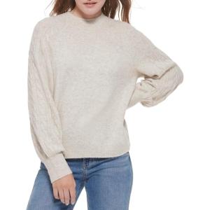 imageCalvin Klein Womens Round Neck Sweater with Cable Knit SleeveMocha Heather