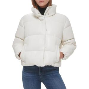 imageCalvin Klein Womens Short FauxLeather Puffer JacketFaux Leather Tofu