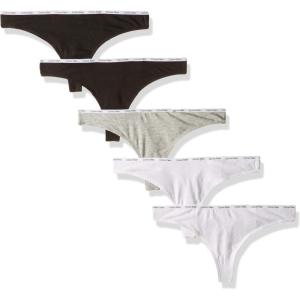 imageCalvin Klein Womens Signature Cotton Logo Stretch Thong Panties MultipackBlackWhiteGrey Heather