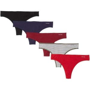 imageCalvin Klein Womens Signature Cotton Logo Stretch Thong Panties MultipackRaspberry JamTemperFeeder StripeBlue NoirBlack