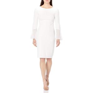 imageCalvin Klein Womens Solid Sheath with Chiffon Bell Sleeves DressCream