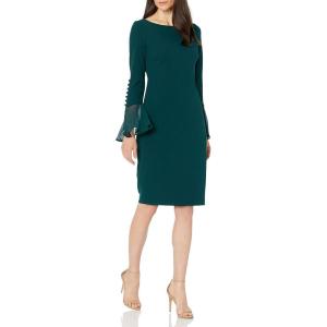 imageCalvin Klein Womens Solid Sheath with Chiffon Bell Sleeves DressMalachite Green