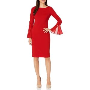 imageCalvin Klein Womens Solid Sheath with Chiffon Bell Sleeves DressRed