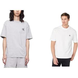 imageCalvin Klein Mens Relaxed Fit Monogram Logo Crewneck TShirtHeroic Grey Heather  Brilliant White