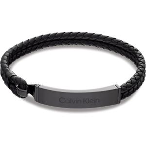 imageCalvin Klein Mens Leather Bracelet Modern Essential with Braided Leather and Polished ID PlaqueBlack