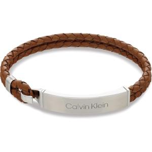 imageCalvin Klein Mens Leather Bracelet Modern Essential with Braided Leather and Polished ID PlaqueBrown