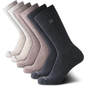 imageCalvin Klein Mens Dress Crew NonBinding Cotton Socks 6PackBlue Beige Assorted