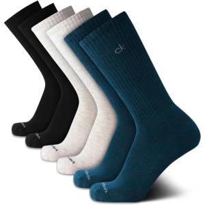imageCalvin Klein Mens Dress Crew NonBinding Cotton Socks 6PackBlue Multi