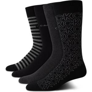 imageCalvin Klein Mens Dress Socks  4 Pack Soft Cotton Blend Striped Crew Socks  Casual Long Work Socks for Men Sizes 712Black