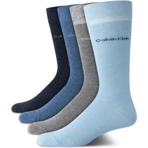 imageCalvin Klein Mens Dress Socks  4 Pack Soft Cotton Blend Striped Crew Socks  Casual Long Work Socks for Men Sizes 712Blue Multi
