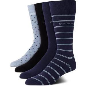 imageCalvin Klein Mens Dress Socks  4 Pack Soft Cotton Blend Striped Crew Socks  Casual Long Work Socks for Men Sizes 712Blue Stripe