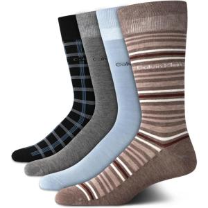 imageCalvin Klein Mens Dress Socks  4 Pack Soft Cotton Blend Striped Crew Socks  Casual Long Work Socks for Men Sizes 712Brown Heather Assorted