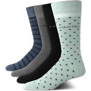 imageCalvin Klein Mens Dress Socks  4 Pack Soft Cotton Blend Striped Crew Socks  Casual Long Work Socks for Men Sizes 712Green Assorted