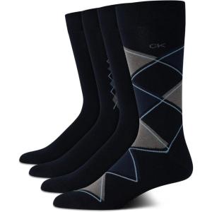 imageCalvin Klein Mens Dress Socks  4 Pack Soft Cotton Blend Striped Crew Socks  Casual Long Work Socks for Men Sizes 712Navy Argyle