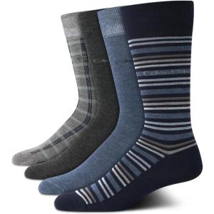 imageCalvin Klein Mens Dress Socks  4 Pack Soft Cotton Blend Striped Crew Socks  Casual Long Work Socks for Men Sizes 712Navy Assorted