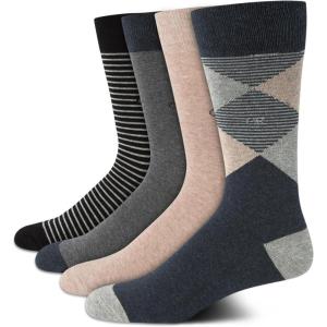 imageCalvin Klein Mens Dress Socks  4 Pack Soft Cotton Blend Striped Crew Socks  Casual Long Work Socks for Men Sizes 712OatmealGrey Asstd