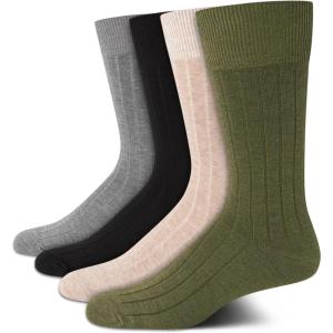 imageCalvin Klein Mens Dress Socks  4 Pack Soft Cotton Blend Striped Crew Socks  Casual Long Work Socks for Men Sizes 712Olive Assorted