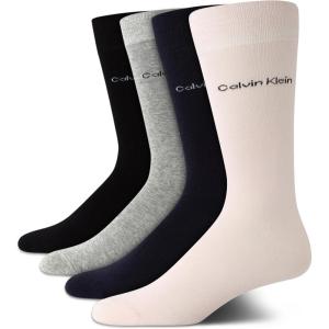 imageCalvin Klein Mens Dress Socks  4 Pack Soft Cotton Blend Striped Crew Socks  Casual Long Work Socks for Men Sizes 712Pink Assorted