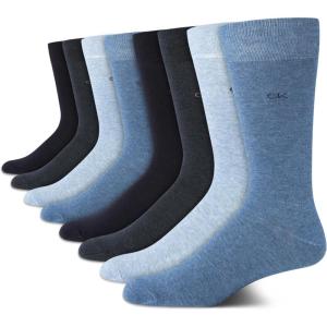 imageCalvin Klein Mens Dress Socks  8 Pack Breathable Cotton Blend Crew Socks  Casual Long Work Sock for Men Sizes 712Blue Solid