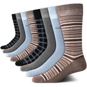 imageCalvin Klein Mens Dress Socks  8 Pack Breathable Cotton Blend Crew Socks  Casual Long Work Sock for Men Sizes 712Brown Heather Assorted