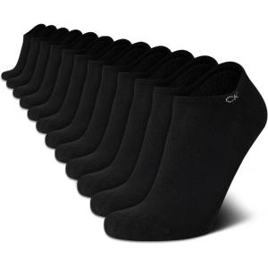 imageCalvin Klein Mens No Show Lightweight Cushioned Low Cut Socks 12 PackJet Black
