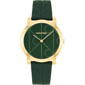 imageCalvin Klein Womens CK Monogram Leather Watch 32mm Case  Iconic Patterned Dial Timeless Minimalist Style  Gift for HerGreen