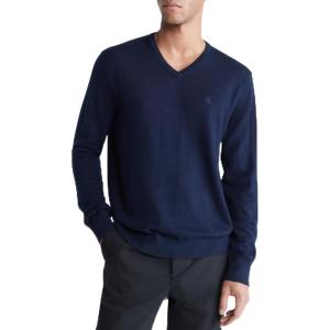 imageCalvin Klein Mens Extra Fine Merino Wool Blend VNeck SweaterDark Sapphire