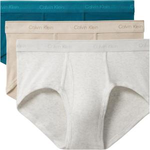 imageCalvin Klein Mens Cotton Classics 3Pack BriefSnow Heather teal Marine oyster Gray
