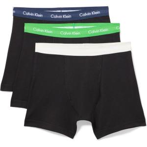 imageCalvin Klein Mens Cotton Stretch 3Pack Boxer BriefBlack Bodies W Blue Shadow  Supreme Green  Chalk Wbs