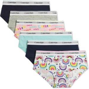 imageCalvin Klein Girls Underwear Cotton Hipster Panties 6 PackRainbow Pack