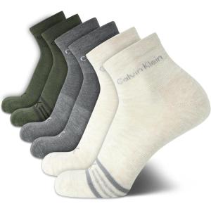 imageCalvin Klein Mens Quarter Socks  6 Pack Cushioned Mini Crew Athletic Socks for Men Ideal for Running Sport and HikingBeigeGrey Stripe
