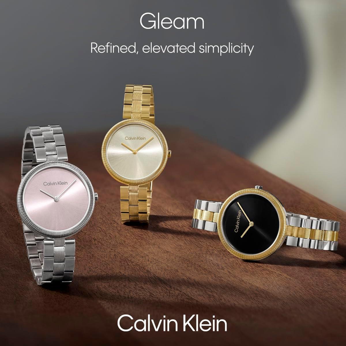 imageCalvin Klein Gleam  Womens 2H Quartz Watch Stainless Steel  Water Resistant 3 ATM30 Meters  A Timeless Elegance for Her Everyday Lifestyle  32 mmSilver