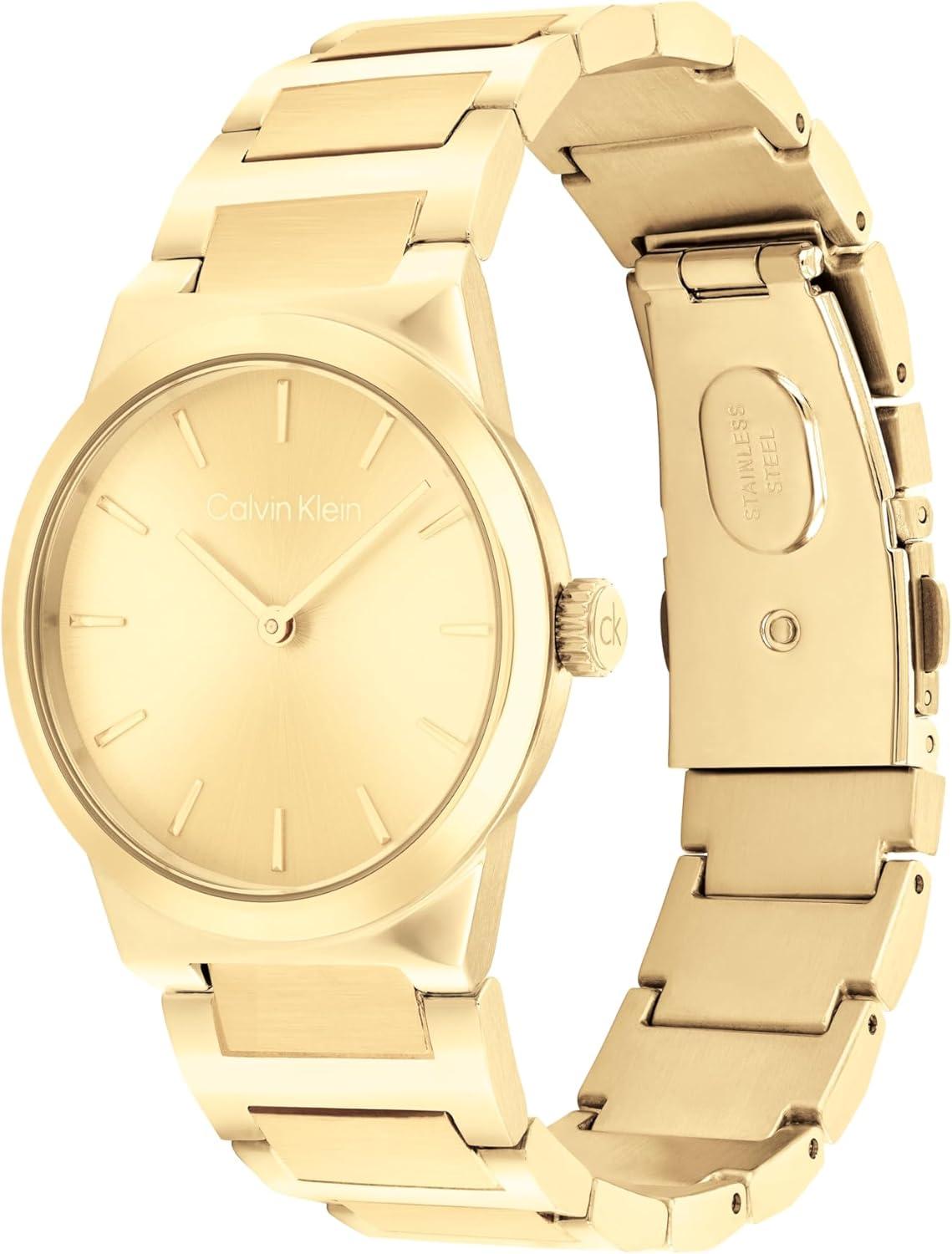 imageCalvin Klein Womens CK Linear Elegance  32mm 2H Quartz Slim Watch  Stainless Steel Bracelet  Premium Fashion Timepiece for All Occasions  Gift for HerGold Plated