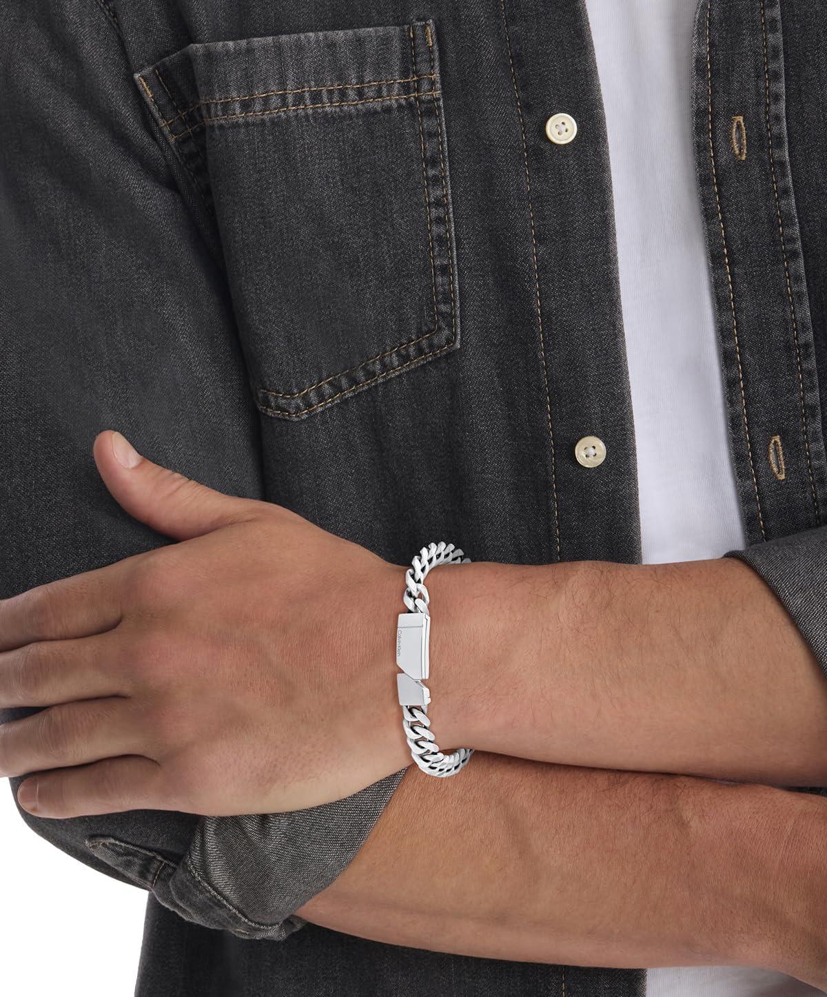 imageCalvin Klein Mens Electric Bracelet Brushed ID Tag with Asymmetric Cutout and Sizeable Magnetic Closure  Premium Fashion for Everyday Wear  Gift for HimSilver